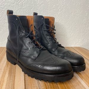 Frye Earl Wingtip 8 D Lace Up Black Leather Boots Men's Size 8 1/2D EUC